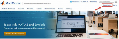 MathWorks account creation screen